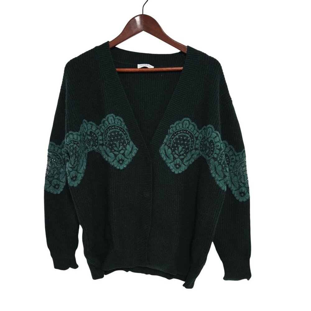 SANDRO Floral-lace trimmed wool-blend cardigan in Green - Size 1‎ (US SMALL)